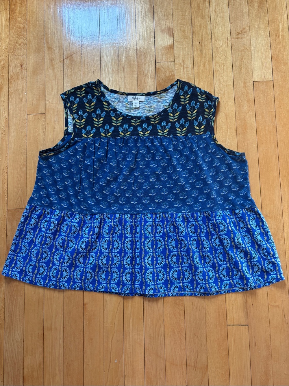 EUC Style & Co Boho Mixed Floral Print Tiered Cotton Tank Top | Women’s Plus 1X